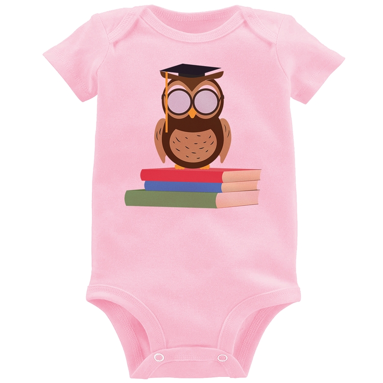 Body Bebê Coruja Estudante - Rosa Bebê