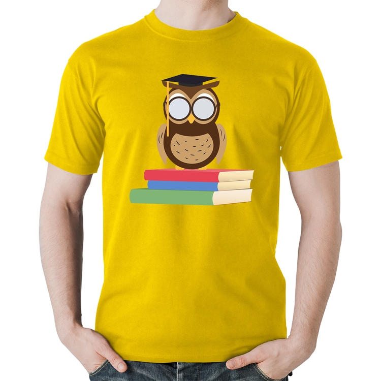 Camiseta Algodão Coruja Estudante - Amarela