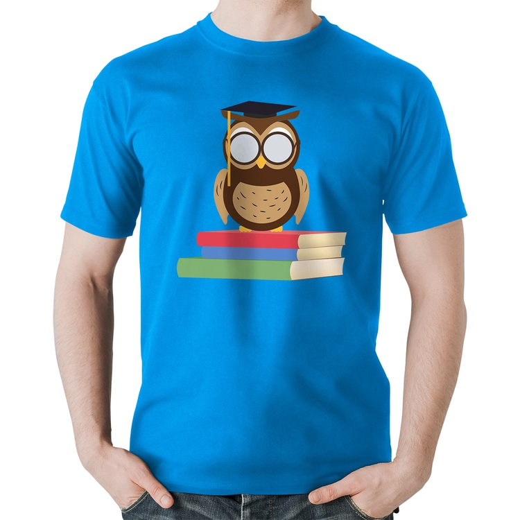 Camiseta Algodão Coruja Estudante - Azul