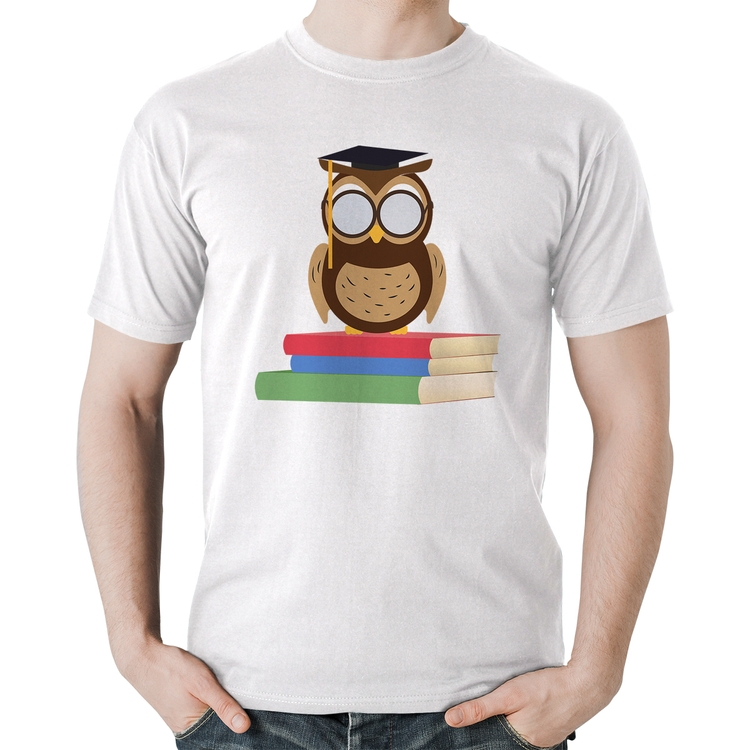 Camiseta Algodão Coruja Estudante - Branca
