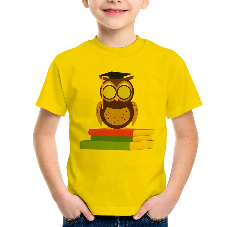 Camiseta Infantil Coruja Estudante - Amarela