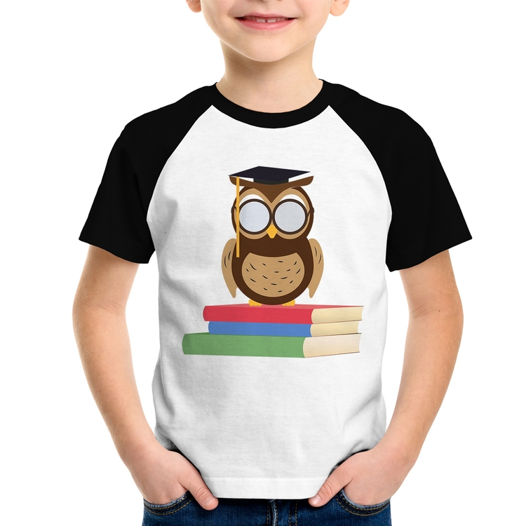 Camiseta Raglan Infantil Coruja Estudante