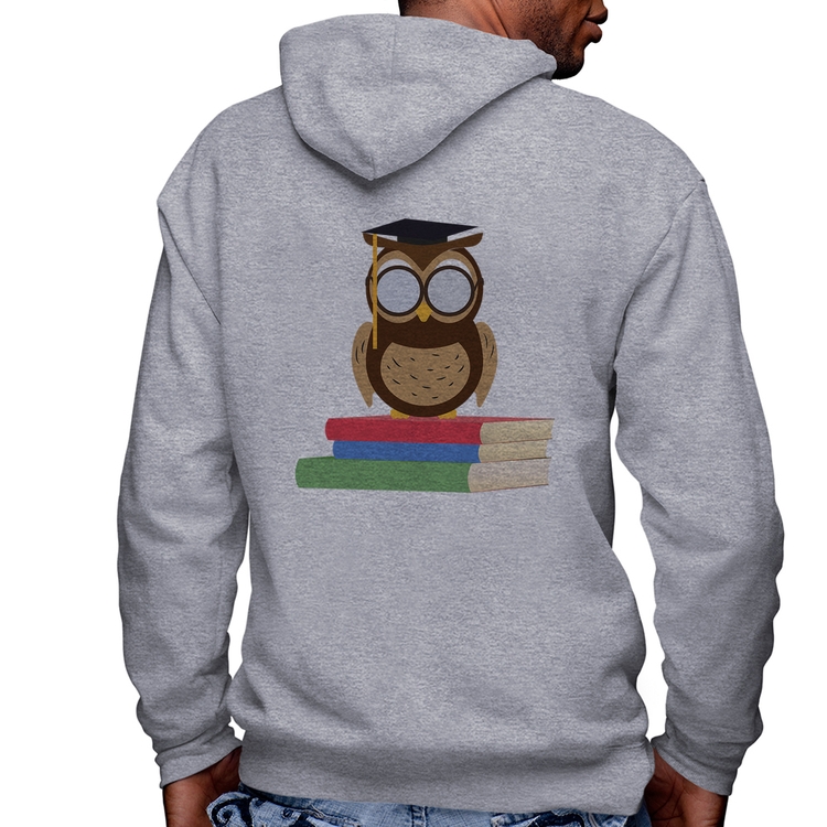 Blusa Moletom Coruja Estudante Masculina com Capuz e Zíper - Mescla