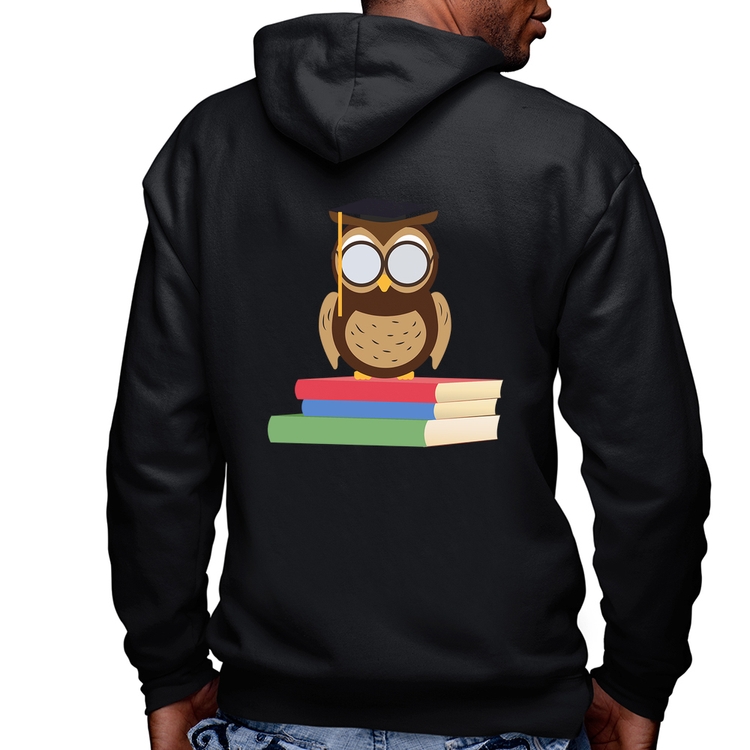 Blusa Moletom Coruja Estudante Masculina com Capuz e Zíper