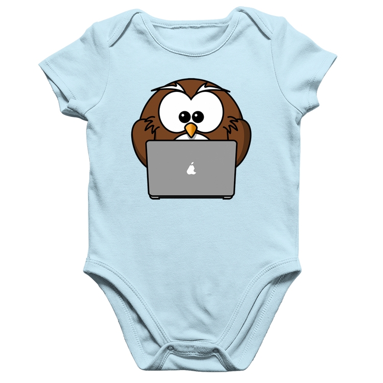 Body Bebê Algodão Coruja Internauta - Azul Bebê