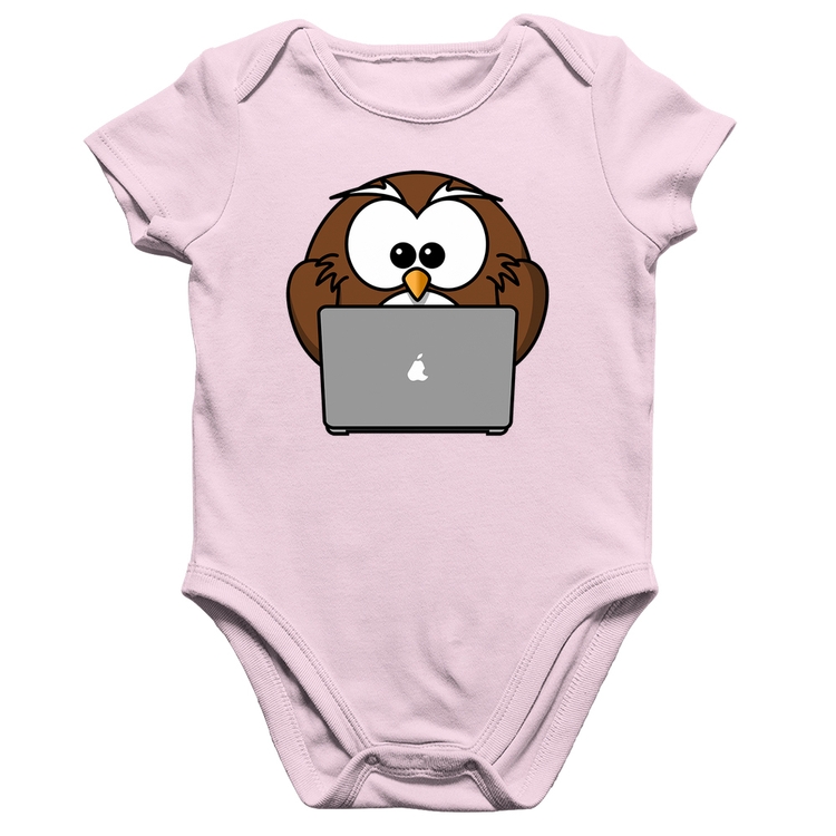 Body Bebê Algodão Coruja Internauta - Rosa Bebê