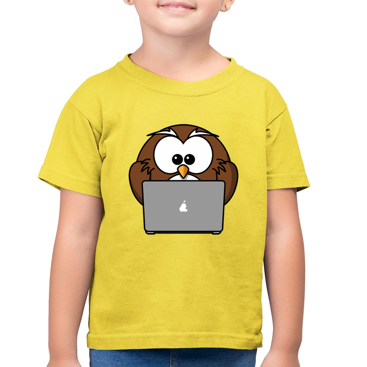 Camiseta Algodão Infantil Coruja Internauta - Amarelo Canário