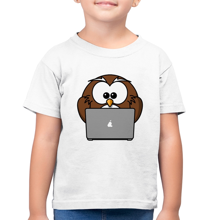 Camiseta Algodão Infantil Coruja Internauta - Branca