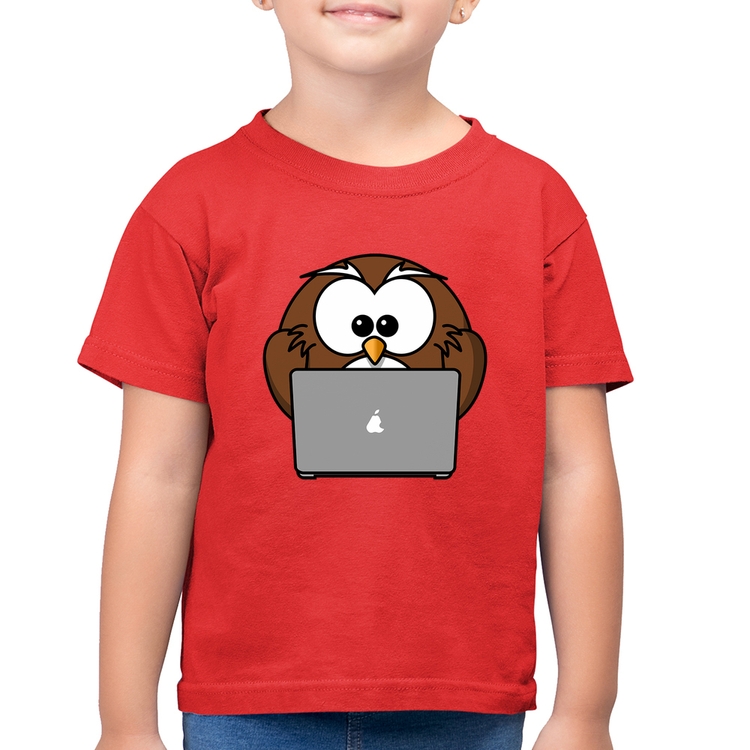 Camiseta Algodão Infantil Coruja Internauta - Vermelha