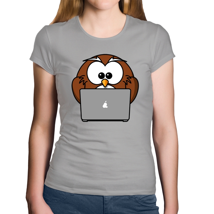 Baby Look Algodão Coruja Internauta - Cinza