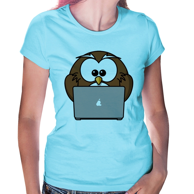 Baby Look Coruja Internauta - Azul Bebê