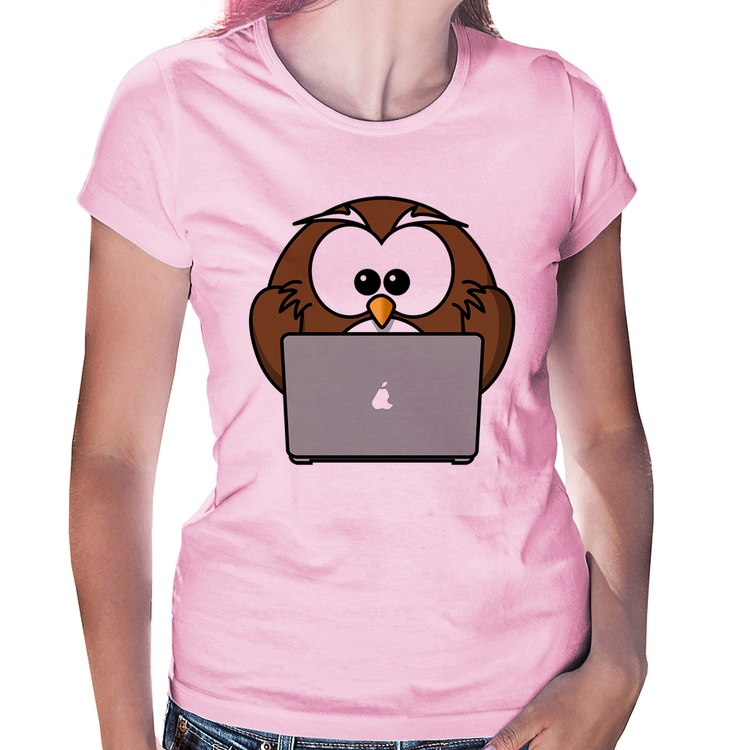 Baby Look Coruja Internauta - Rosa Bebê