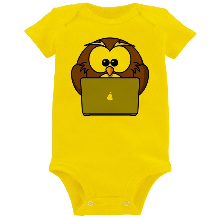 Body Bebê Coruja Internauta - Amarelo