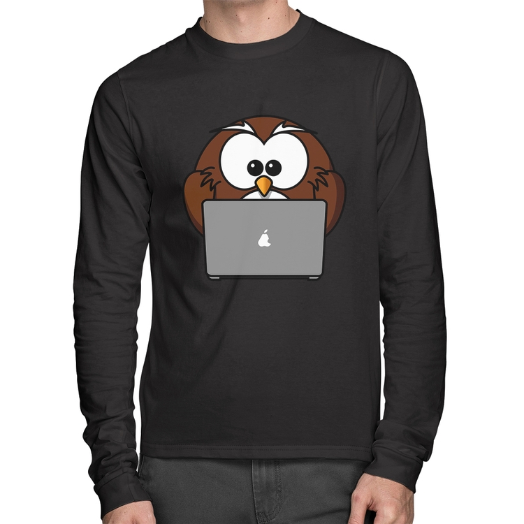 Camiseta Algodão Coruja Internauta Manga Longa