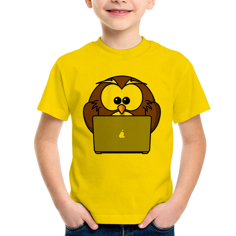 Camiseta Infantil Coruja Internauta - Amarela