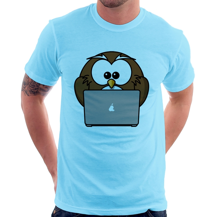Camiseta Coruja Internauta - Azul Bebê