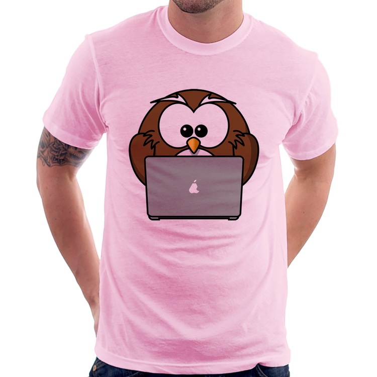 Camiseta Coruja Internauta - Rosa Bebê