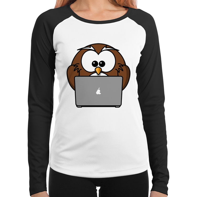 Baby Look Raglan Coruja Internauta Manga Longa