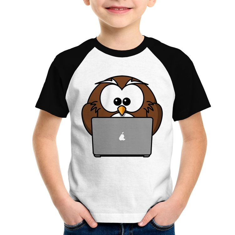 Camiseta Raglan Infantil Coruja Internauta