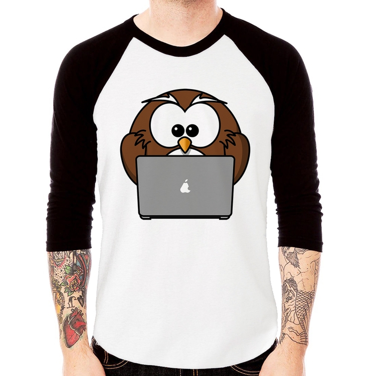 Camiseta Raglan Coruja Internauta Manga 3/4