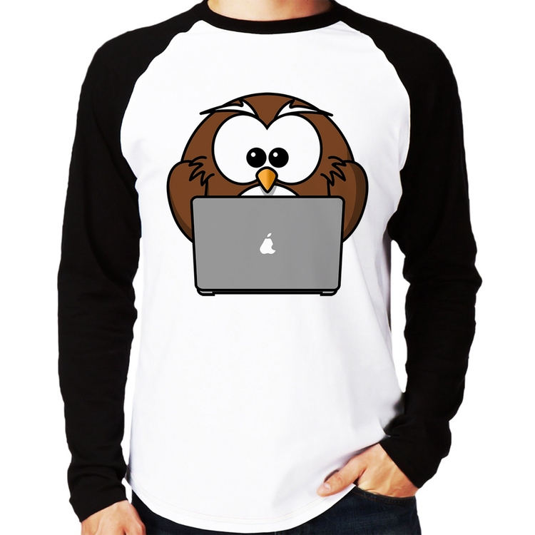 Camiseta Raglan Coruja Internauta Manga Longa