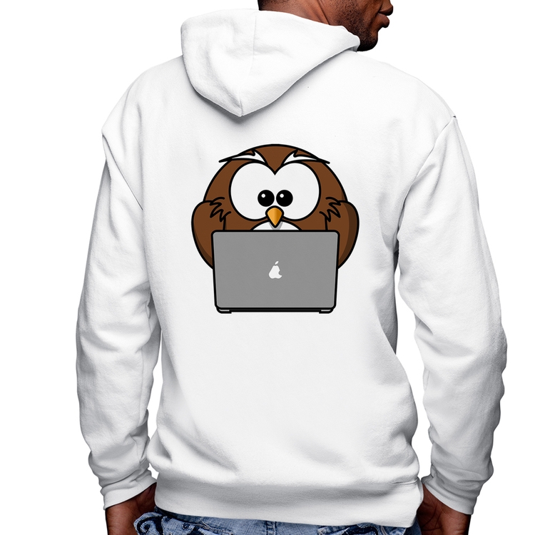 Blusa Moletom Coruja Internauta Masculina com Capuz e Zíper - Branca