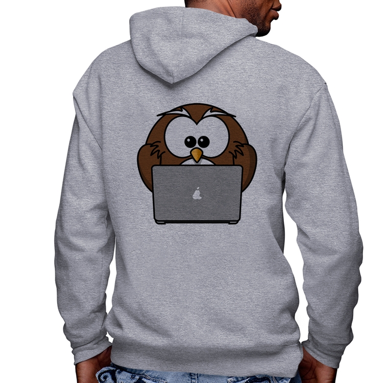 Blusa Moletom Coruja Internauta Masculina com Capuz e Zíper - Mescla