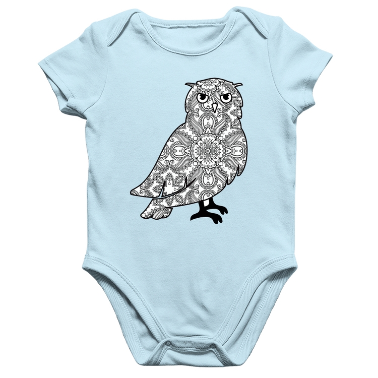 Body Bebê Algodão Coruja Mandala - Azul Bebê