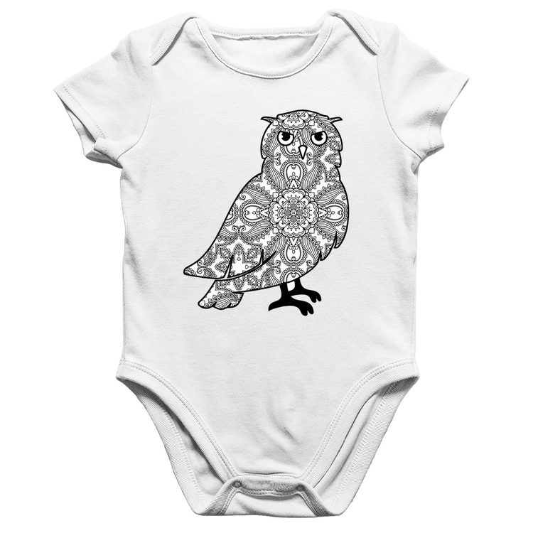 Body Bebê Algodão Coruja Mandala - Branco