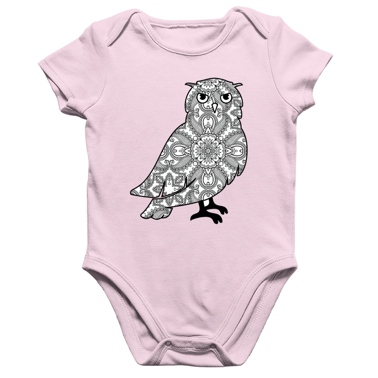 Body Bebê Algodão Coruja Mandala - Rosa Bebê