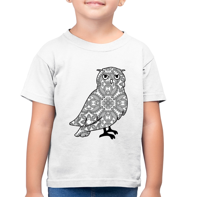 Camiseta Algodão Infantil Coruja Mandala - Branca