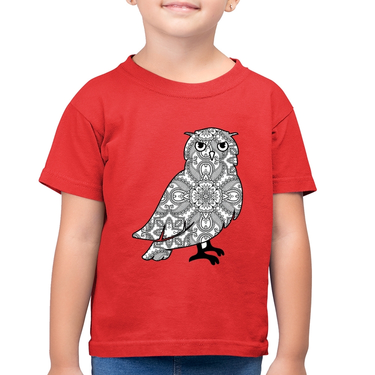 Camiseta Algodão Infantil Coruja Mandala - Vermelha