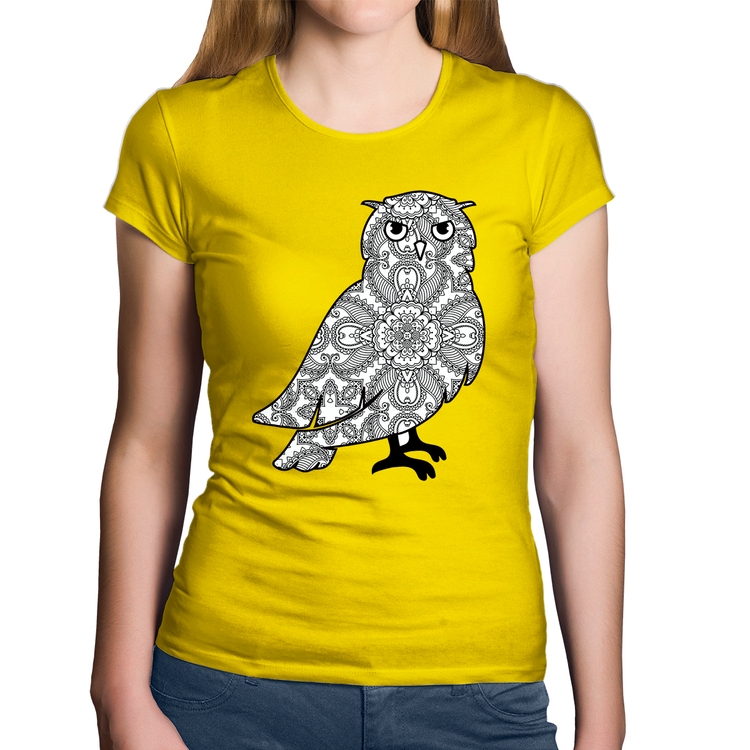 Baby Look Algodão Coruja Mandala - Amarela