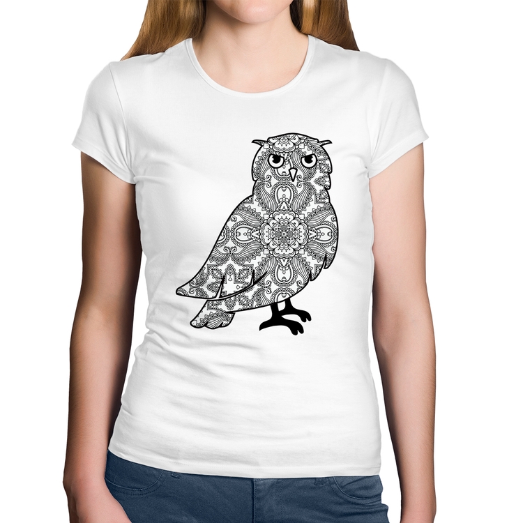 Baby Look Algodão Coruja Mandala - Branca