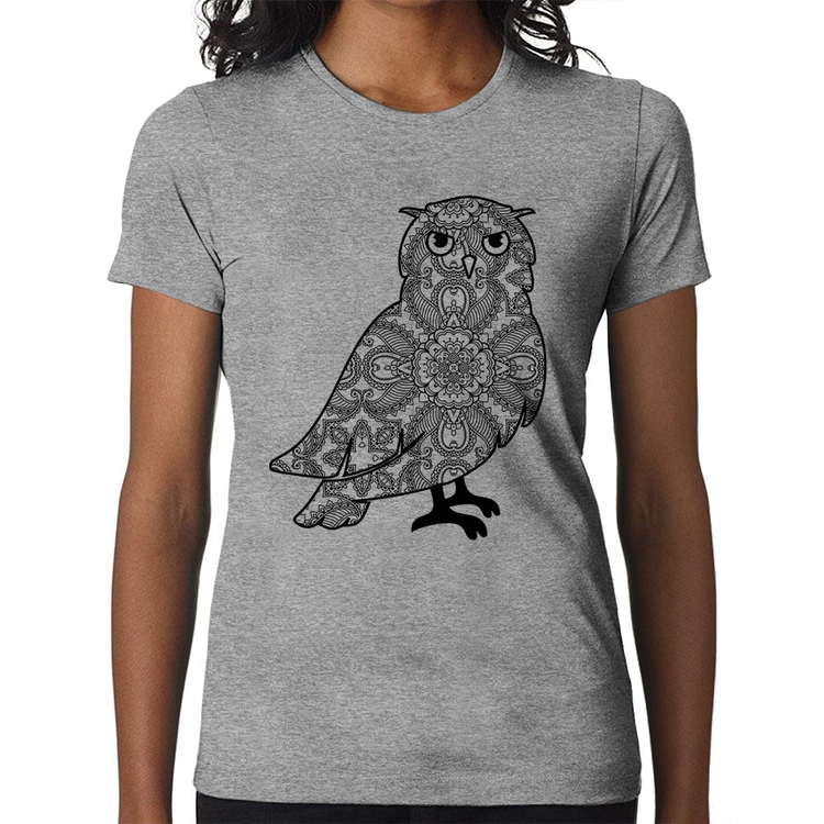 Baby Look Coruja Mandala - Cinza