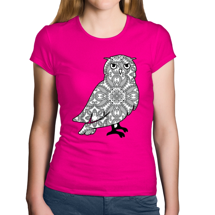 Baby Look Algodão Coruja Mandala - Rosa