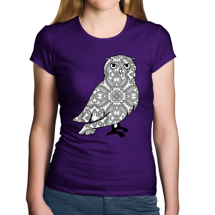 Baby Look Algodão Coruja Mandala - Roxa