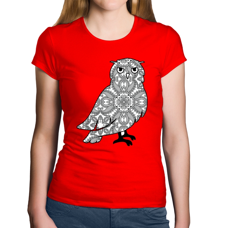 Baby Look Algodão Coruja Mandala - Vermelha