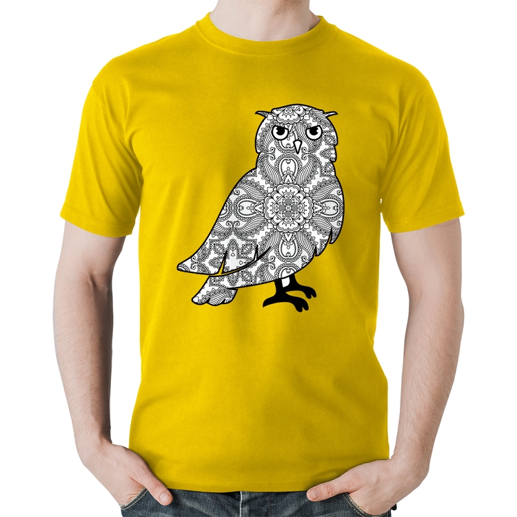 Camiseta Algodão Coruja Mandala - Amarela