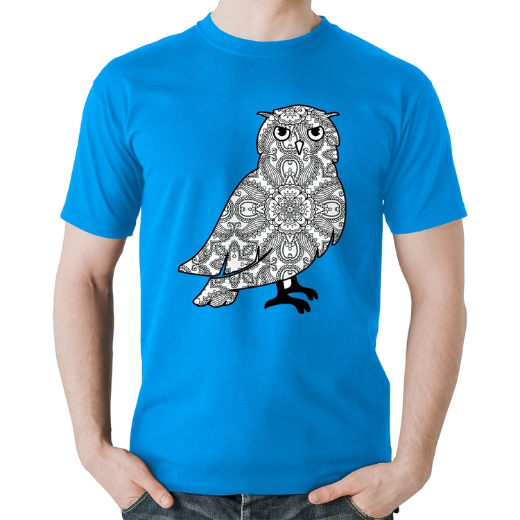 Camiseta Algodão Coruja Mandala - Azul
