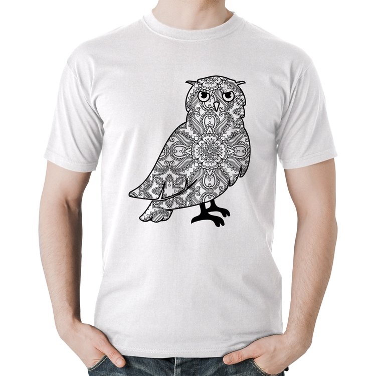 Camiseta Algodão Coruja Mandala - Branca