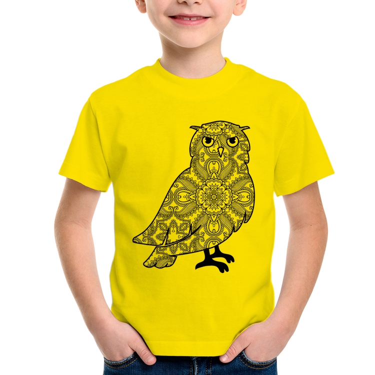 Camiseta Infantil Coruja Mandala - Amarela