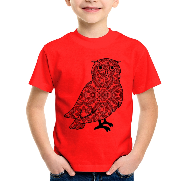 Camiseta Infantil Coruja Mandala - Vermelha