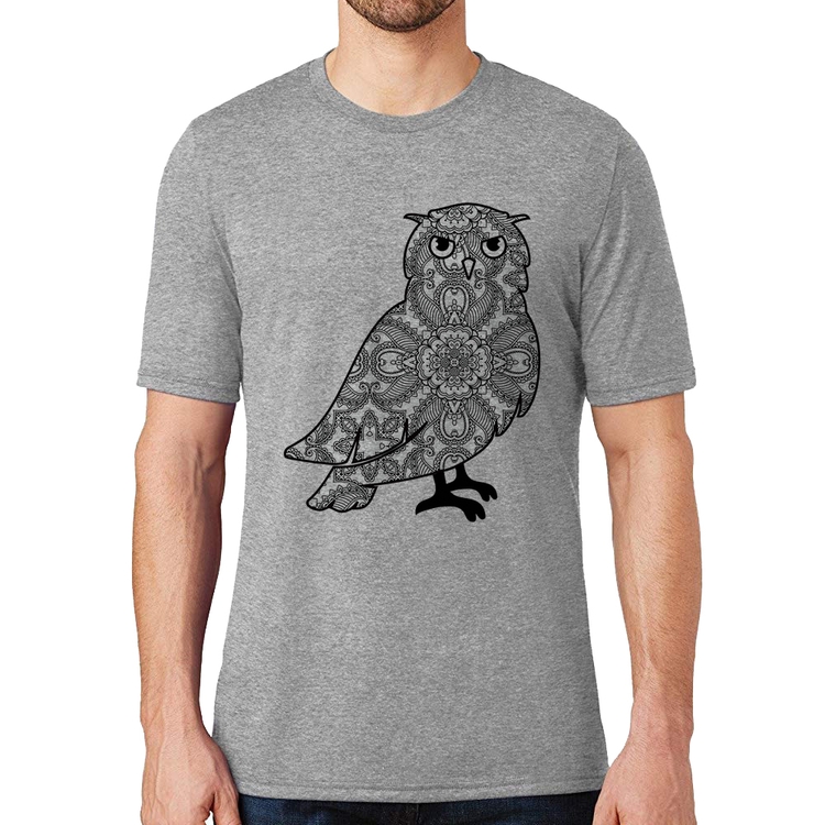 Camiseta Coruja Mandala - Cinza