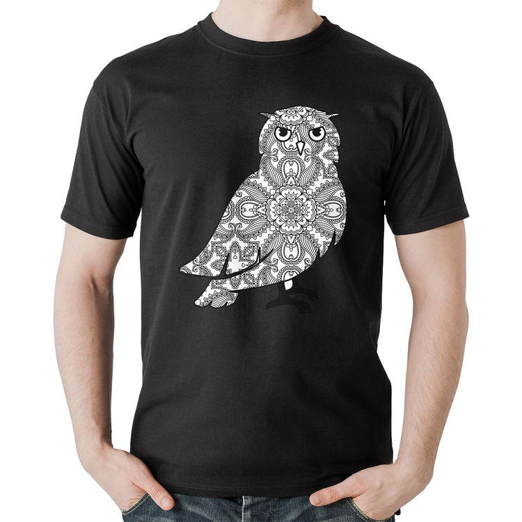 Camiseta Algodão Coruja Mandala