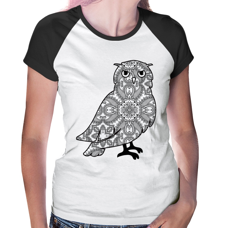 Baby Look Raglan Coruja Mandala