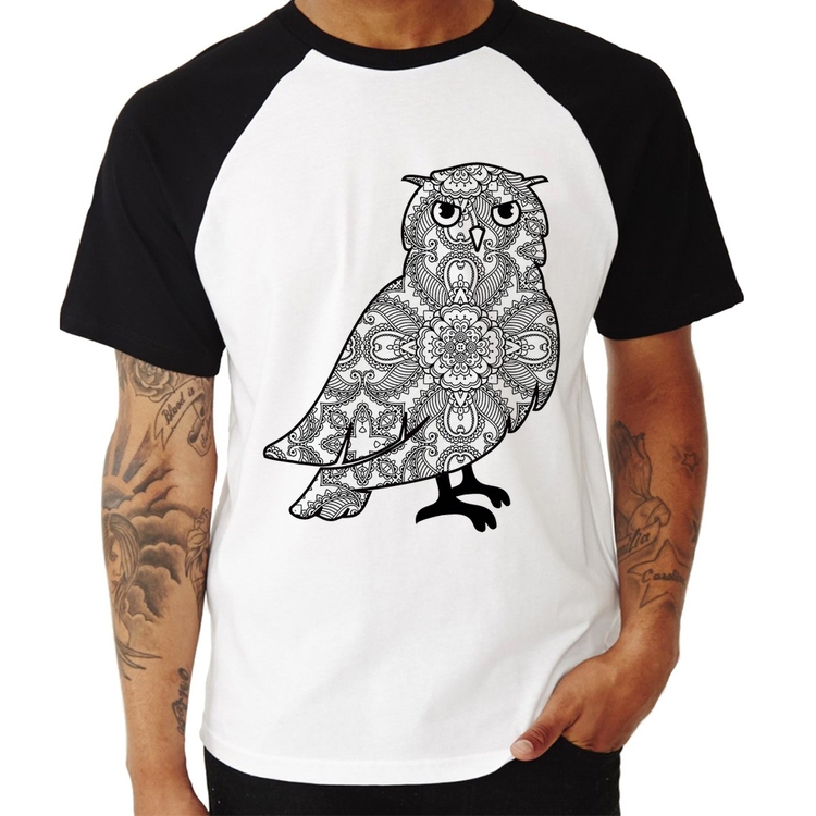Camiseta Raglan Coruja Mandala