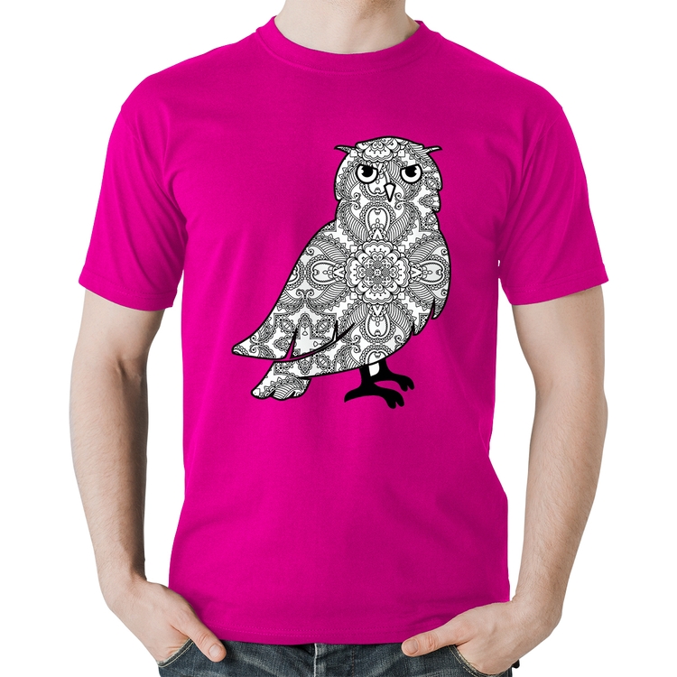 Camiseta Algodão Coruja Mandala - Rosa
