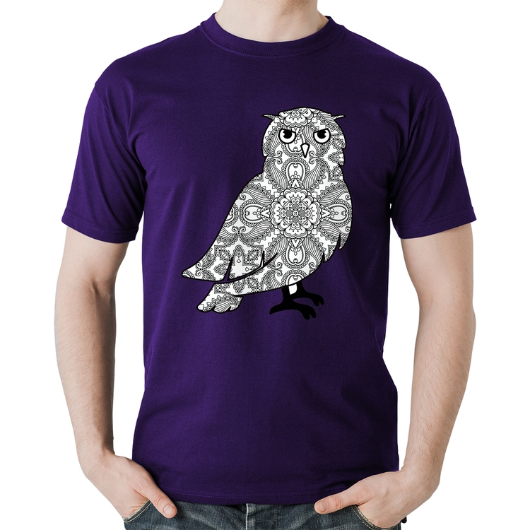 Camiseta Algodão Coruja Mandala - Roxa