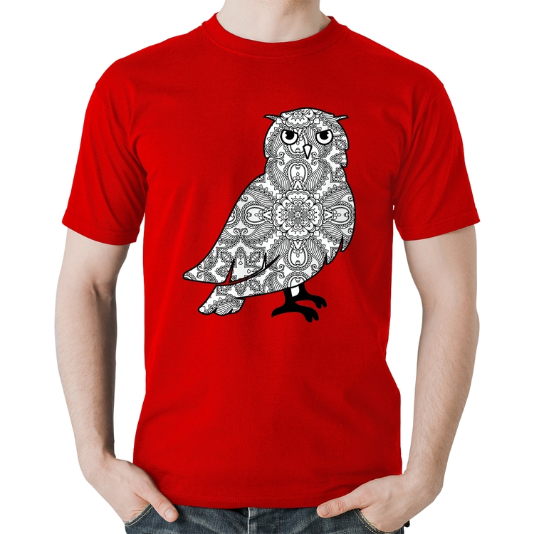 Camiseta Algodão Coruja Mandala - Vermelha